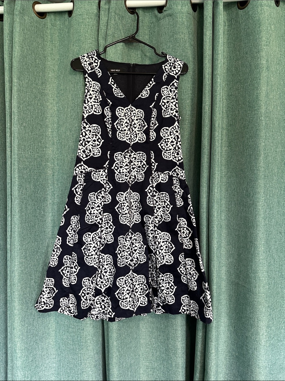 Nine West Dark Navy and White Floral A-Line Dress